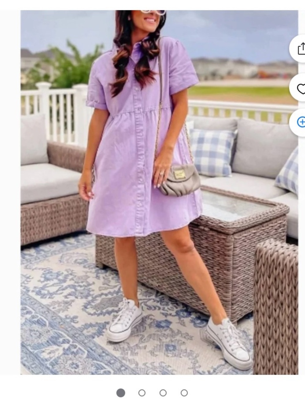 New Women Medium Purple casual short sleeve button-down  denim babydoll Dress